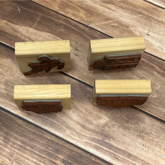 DENAMI DESIGN WOOD MOUNTED RUBBER STAMP SET OF 4 HOLIDAY GIFT BOX JOY - Picture 3 of 7